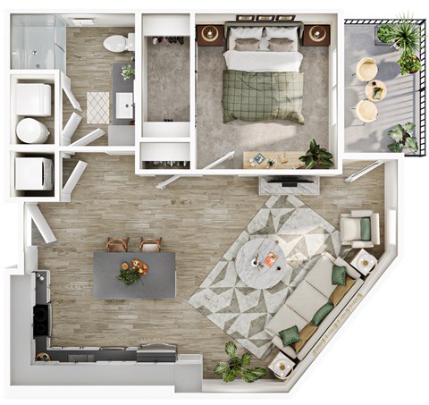 Floor plan for 1 bed, 1 bath, 716 sqft